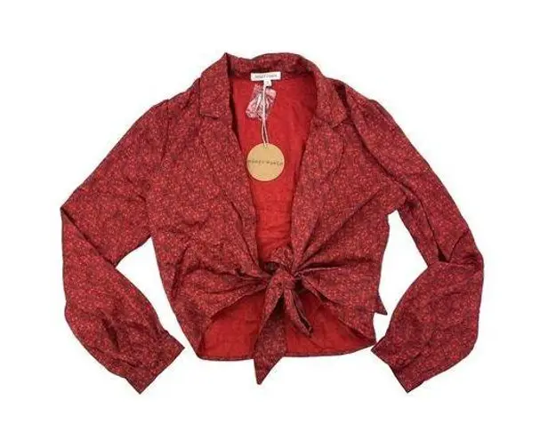 Honey Punch  - Paisley Print Tie Front Long Sleeve Top in Red