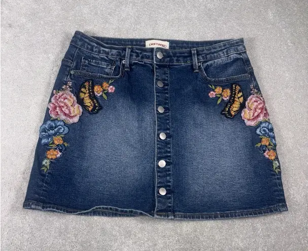 Driftwood Free People Leah Denim Floral Mini Skirt Size 30 in Butterfly Effect