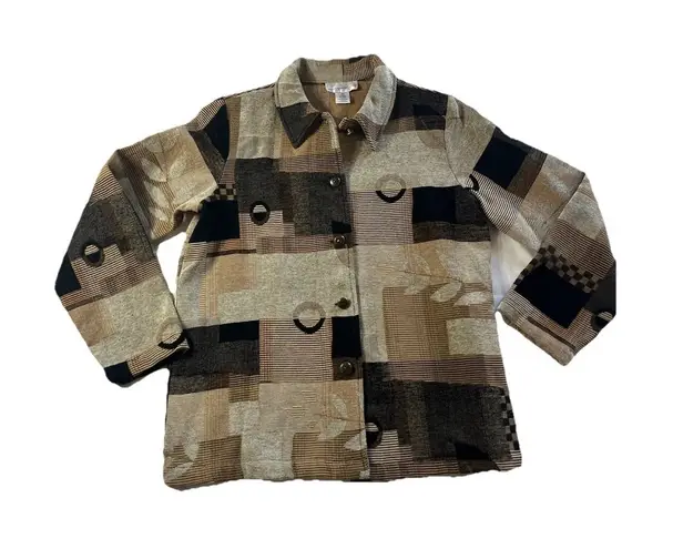 Susan Graver Jacket Blazer Size M Artsy Leaves Cabin Fall Brown Colorblock