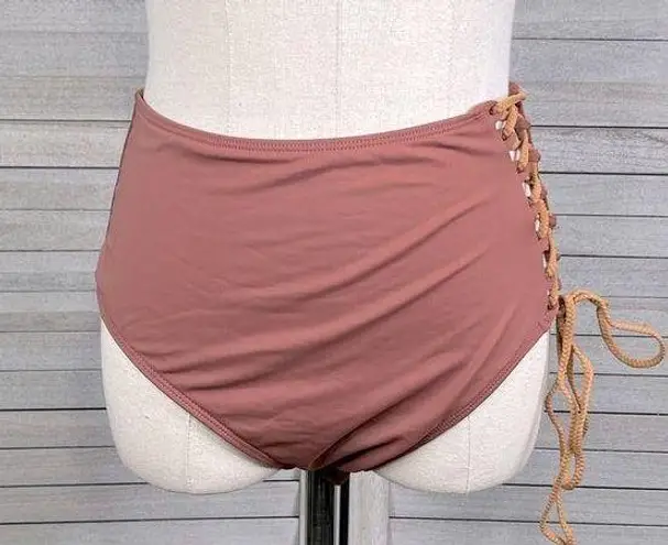 Icon Swim Bikini Bottoms with Rope Side Lacing Dusty Rose/Light Pumpkin-Large
