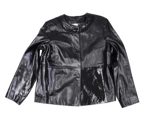Laura Ashley Genuine Patent & Glossy Black Leather Jacket SZ M MSRP$218