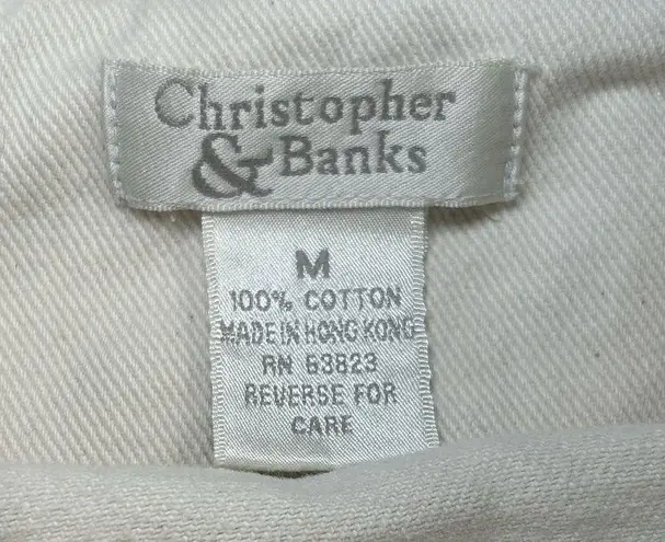 Christopher & Banks Vintage Horsegirl White Denim Jacket Embroidered Cropped 