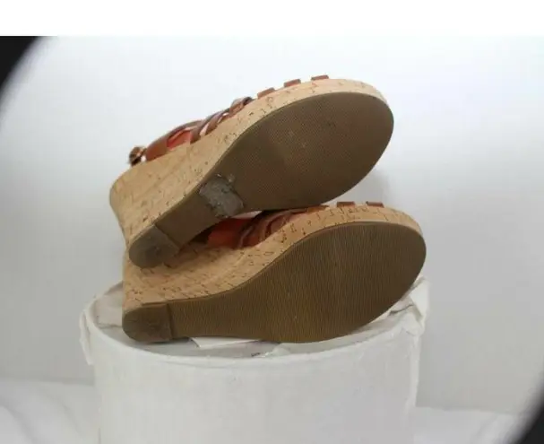 Guess Women’s  Brown Leather Strap Wedge Shoes Cork Heels Size 8M