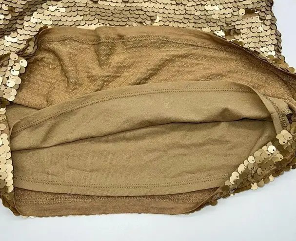 INC International Concept Cowl Draped Neck Short Sleeve Gold Sequined Top