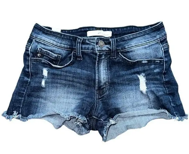 KanCan Women’s 5 26 Dark Wash Destroyed Estilo High Waist Cut Off Jean Shorts Blue