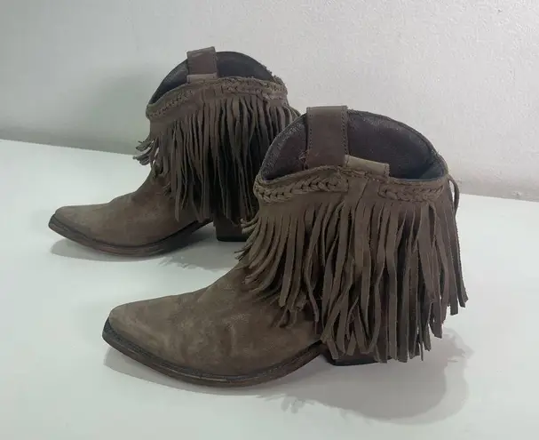 Fringe Leather Women 7.5 Gray Country Boho Festival Concert Cowgirl Ankle Boots