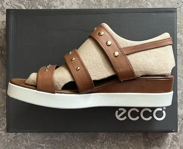 Ecco  Whisky Touch Plateau Leather Sandals, Size EU 41 | US 10-10.5 New in Box