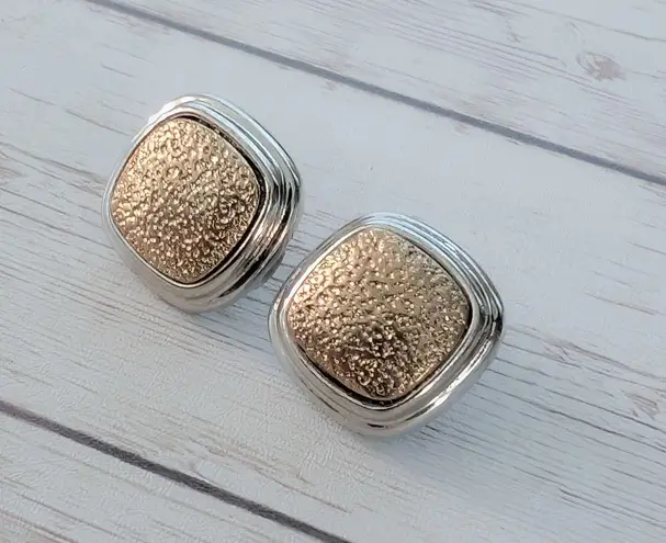Vintage Clip On Earrings Silver Tone & Antique Gold Tone