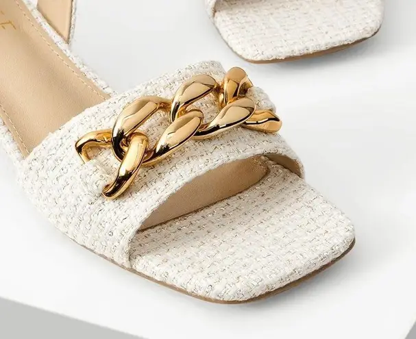 MOTF Tweed Chain Slingback Sandals white casual classic stylish fashion work Size undefined