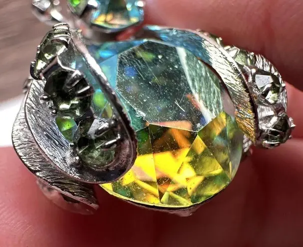 Vintage Warner Insect Bug Blue Green AB Rhinestone Silver Tone Signed Brooch Pin