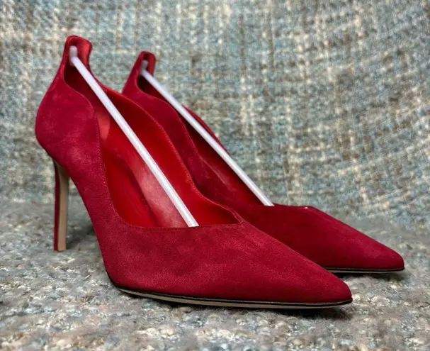 Delman New York Brie Kid Suede Stiletto Pumps Heels in Deep Red thumbnail 6