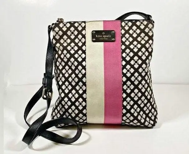 Kate Spade New York Victoria Pink Black Fabric Leather Crossbody Bag