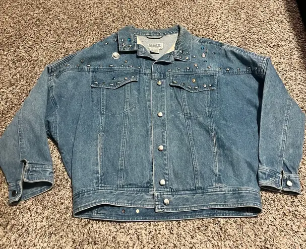 Vintage S.B.II Embellished Denim Jacket Rhinestone Studded Western Jean Jacket M Blue Size M