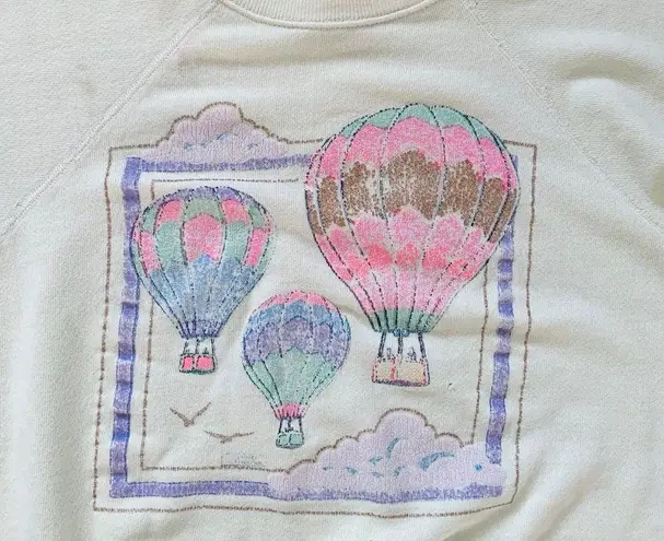 1980 Vintage Highlighter Yellow Hot Air Balloon Graphic Crewneck Sweatshirt M/L Size M