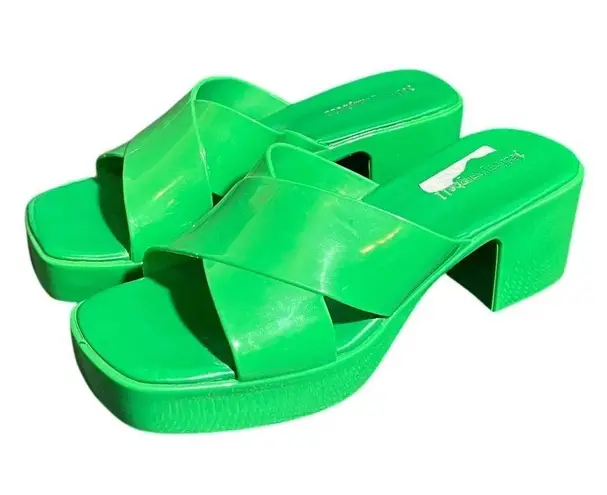 Jeffrey Campbell ‎ Bubblegum Mule Green Shiny Sandal Y2K Womens Size 8 Platform - Image 1