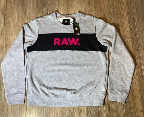 RAW Women’s Gray & Black Crewneck Sweater with Pink Detail – Size L Size L