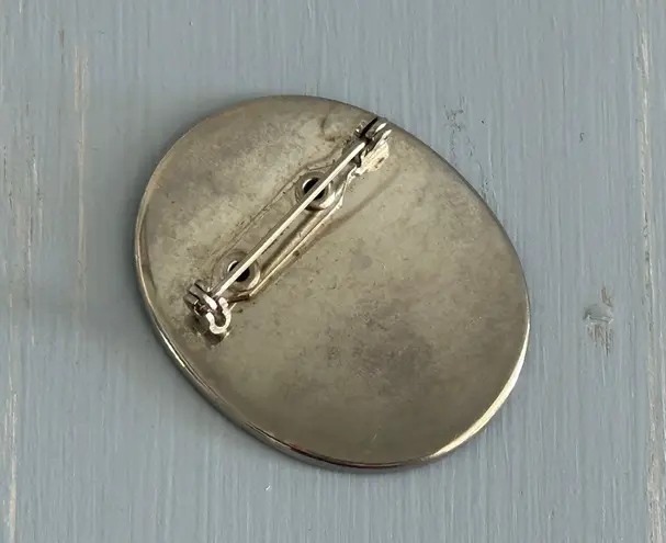 Unique Vintage Brooch Signed Japan White Enamel W Etched Niello Dancer