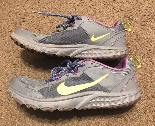 Nike  Womens Wild Trail Running Hiking Shoes 643074-010 Gray Purple Yellow Size 8