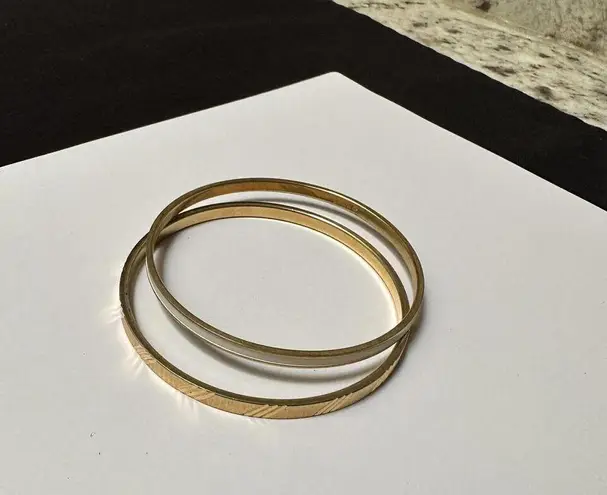 Monet  Lot Of 2 Skinny Bangle Bracelets 7 3/4 Inch Gold Tone 1 White Enamel