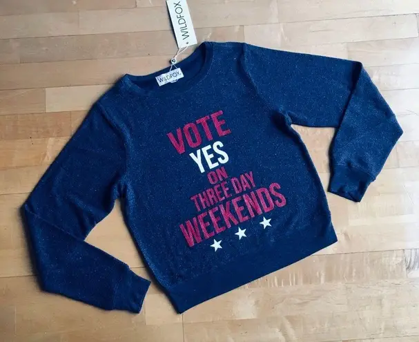 Wildfox  “VOTE YES ON THREE DAY WEEKENDS” Lounge Top, Navy Blue, Red, Size XS