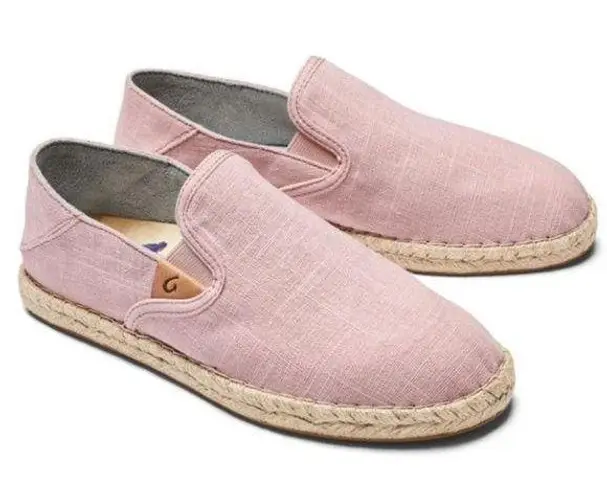 Olukai Pink Rose Sea Salt Canvas Women's Kuala Pa'a Kapa Slip On Espadrille