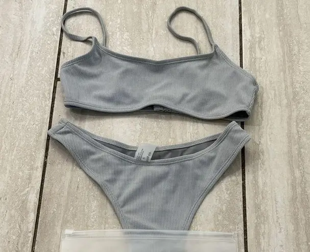 Morning Dip Silver Gray Ribbed Bikini Bathing Suit Set XS