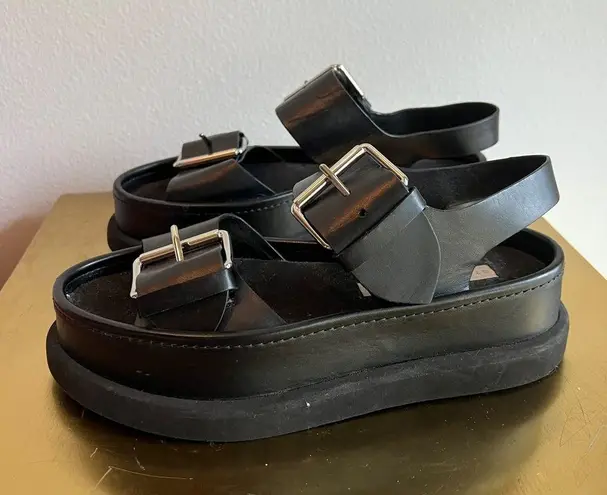 Stella McCartney Black Faux Leather Vegan Platform Buckle Sandals