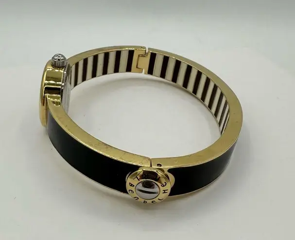 Henri Bendel Miss Bendel Black Gold Enamel Stripe Watch Bangle Quiet Luxury