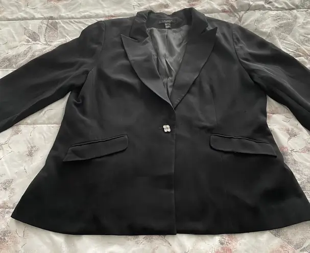 Louben Woman Black Triacetate Crystal Button Blazer, size 16W