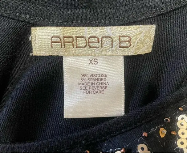 Arden B Mini Dress XS Black Tank Top Gold Sequin Blue Embroidered Jersey Knit