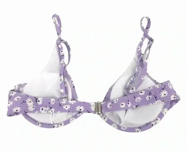 FLORAL LILAC TWO PIECE DEEP PLUNGE BIKINI TOP HIGH WAISTED BOTTOMS WOMENS MEDIUM Purple