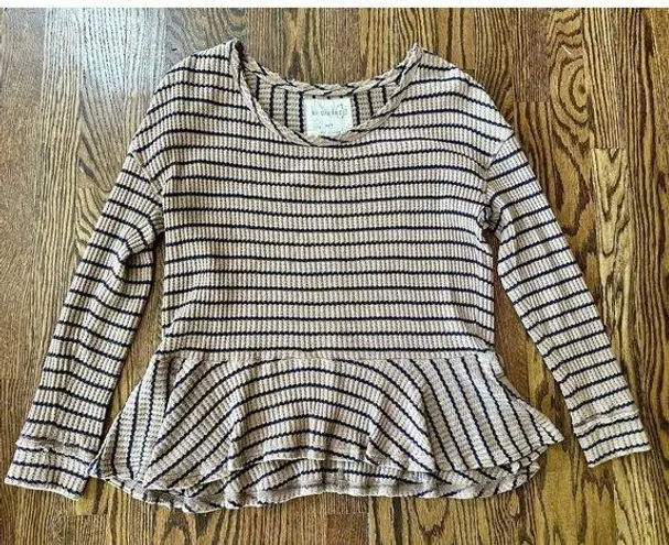 We The Free  Women’s Tan & Navy Striped Oversized Peplum Top Blouse Size Small