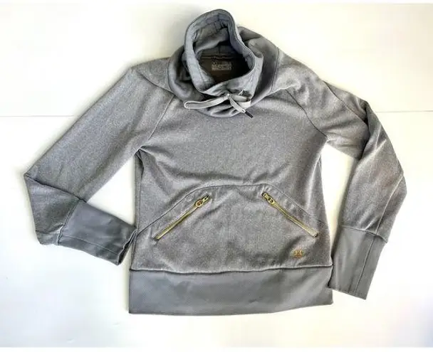 Under Armour  Womens Gray Size Small Cowl Neck Semi Fitted Hooded Sweatshirt Gold