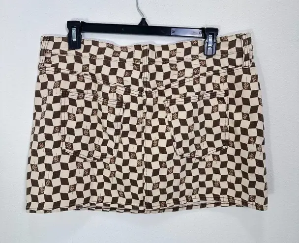 Madewell  Brown Cream Daisy Checkered Print Denim Mini Skirt Size 32 NWT