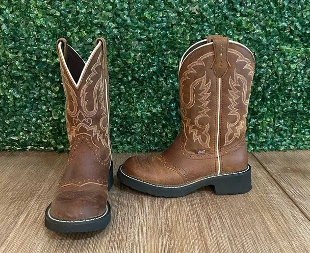 Justin Women’s 7.5B Brown Leather Roper Cowboy Boots – Western Classic