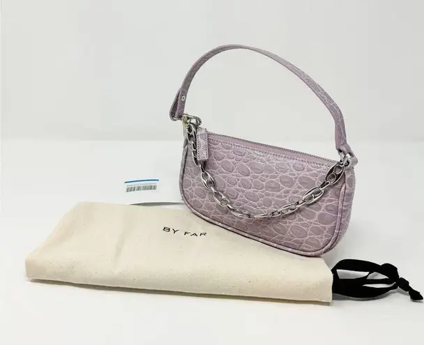 NWT By Far Rachel Mini Lilac Circular Crocodile Croc Embossed Leather Small Bag