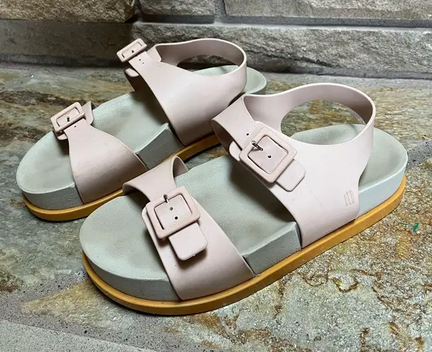 Melissa WIDE PLATFORM BUCKLED SANDALS IN BEIGE/PINK 9 Y2K
