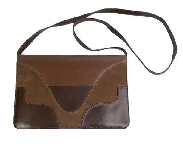 Brown Faux Leather & Suede Patchwork Front Shoulder Purse