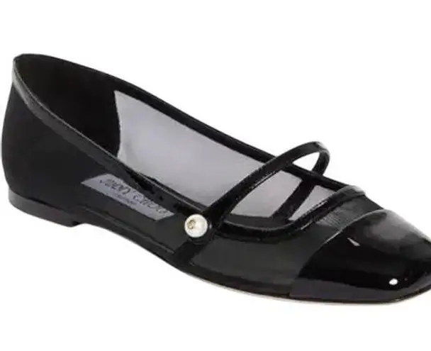 Jimmy Choo NIB Elisa Mesh Patent Leather Flat in Black Size 40.5