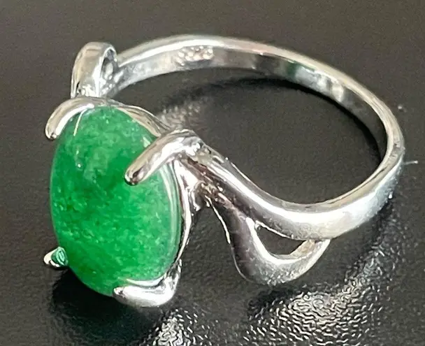 Green jade S925 silver women ring size 10