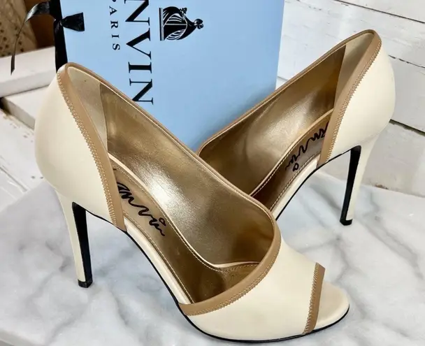 Ecru Lanvin Paris Leather D’Orsay Open Toe Stilettos