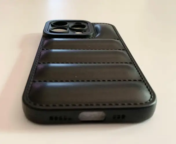 Black Faux Leather Plastic Quilted Iphone 15 Pro Phone Case