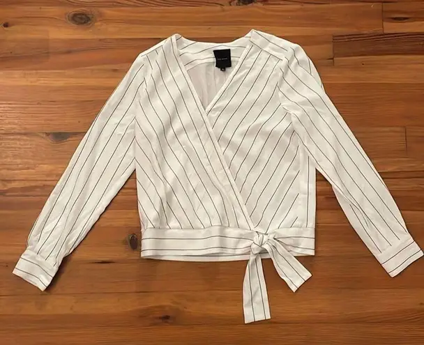 Alex Marie White Striped CrissCross Blouse Womens Size Small Long Sleeve Career