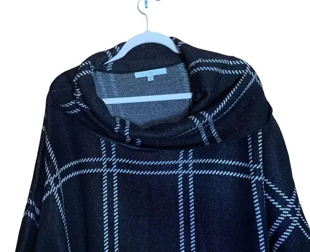 Fever Small Medium Multicolor Windowpane Plaid Poncho Pullover Cowl Neck Sweater