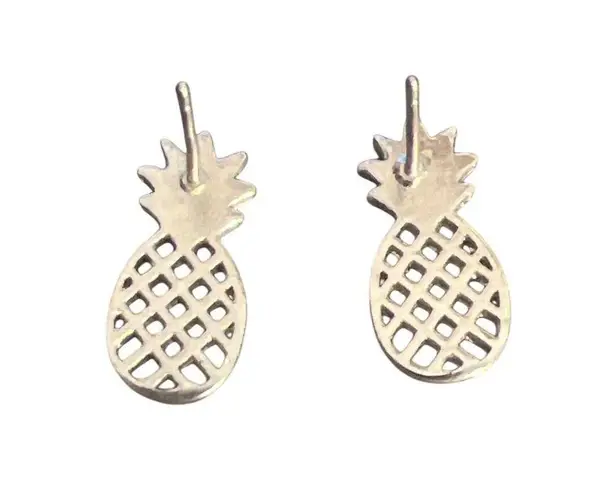 Vintage Silver Tone Pineapple Stud Earrings Openwork Pierced Swinger Estate 5/8"