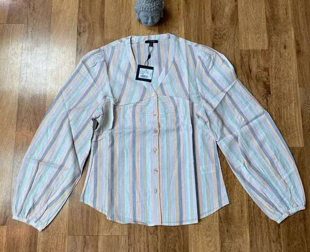 joe's jeans Joe’s Jeans Striped Button Down Blouse NWT Sz XS Cotton Metallic Designer