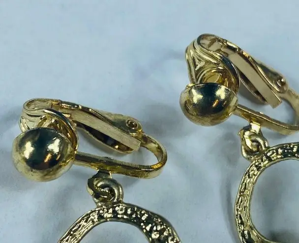 Gypsy Art Deco Earrings Dangle Drop Clip-on Gold Tone Clear Rhinestones Boho