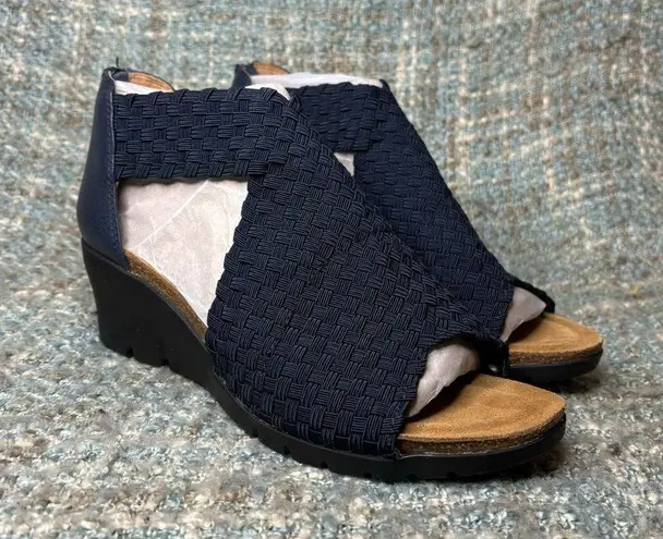 Comfortiva Alesha Stretch Woven Wedge Heeled Sandal in Navy (Wide) Size undefined