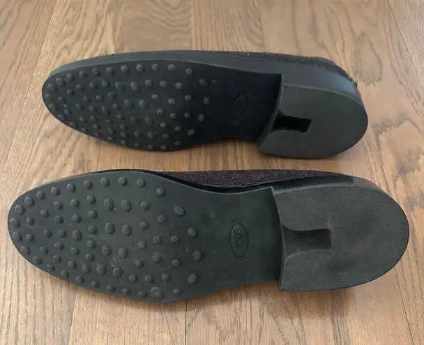 Tod's NWOT Canvas Lug Sole Block Heel Round Toe Shoe in Charcoal Grey 8.5 US