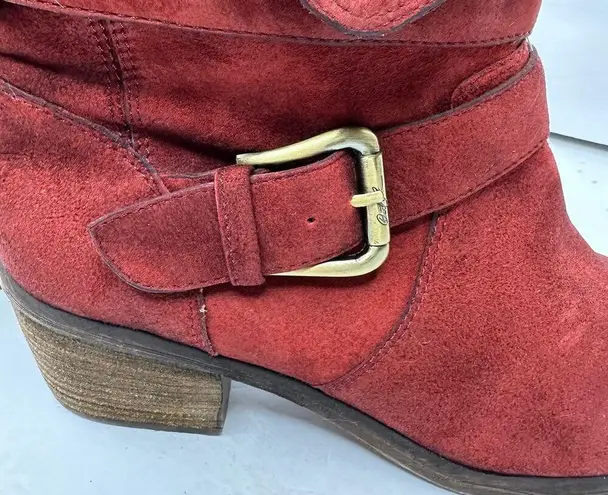 Donald Pliner Donald J Pliner Womens size 7.5 Suede Danee Western Moto Boots Red Fold Down